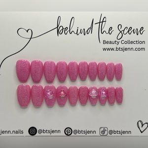 20pc Pink Press On Nail Set with 3D Charms